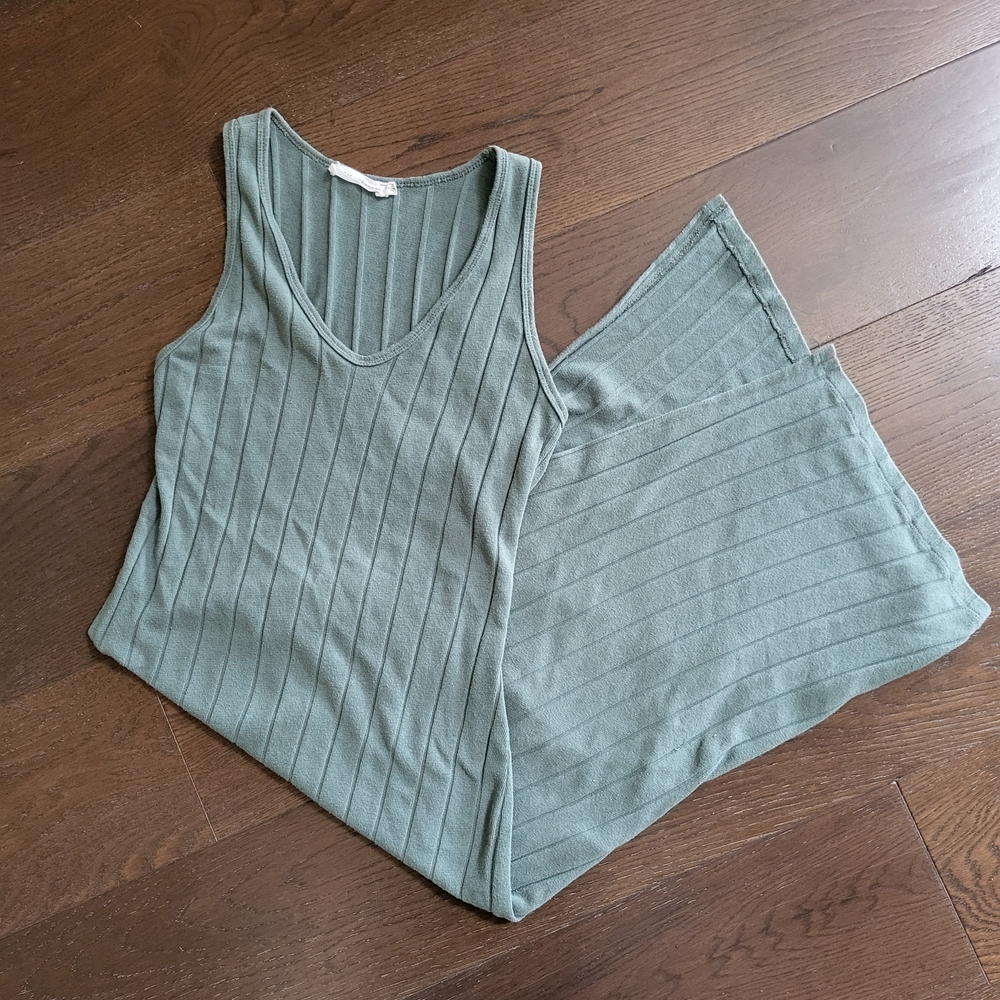 Sage Green Ribbed Knit Sleeveless Cotton Dress Womens Size S